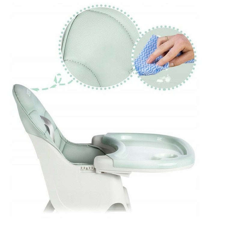 Scaun de Masa pentru Bebelusi si Copii, cu Roti, Telescopic, Pliabil, Masuta Reglabila, Suport Picioare, Scaun cu Invelis Piele Artificiala, Centura Siguranta, Spatiu Depozitare, 97x73x65 cm, Verde