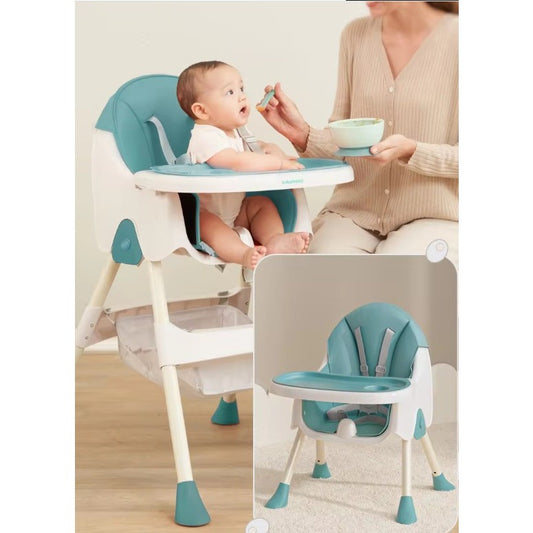 Scaun de Masa Pliabil 3in1, Reglabil, Multifunctional, 3 Pozitii, Masuta si Husa Detasabile, Centura de Siguranta, Albastru
