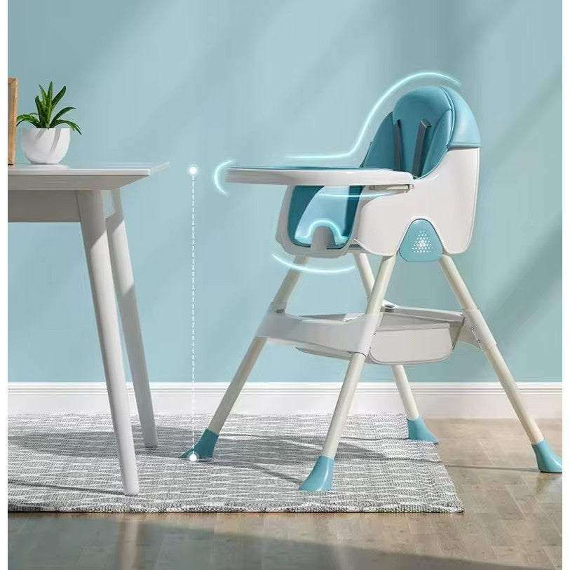 Scaun de Masa Pliabil 3in1, Reglabil, Multifunctional, 3 Pozitii, Masuta si Husa Detasabile, Centura de Siguranta, Albastru