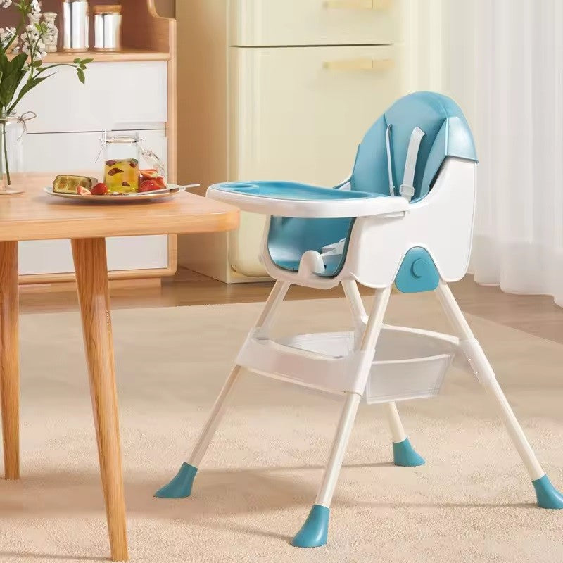Scaun de Masa Pliabil 3in1, Reglabil, Multifunctional, 3 Pozitii, Masuta si Husa Detasabile, Centura de Siguranta, Albastru