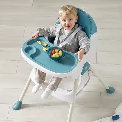 Scaun de Masa Pliabil 3in1, Reglabil, Multifunctional, 3 Pozitii, Masuta si Husa Detasabile, Centura de Siguranta, Albastru