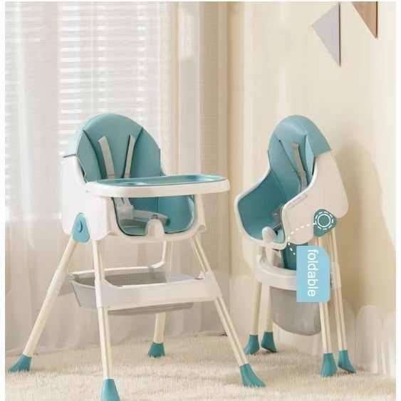 Scaun de Masa Pliabil 3in1, Reglabil, Multifunctional, 3 Pozitii, Masuta si Husa Detasabile, Centura de Siguranta, Albastru