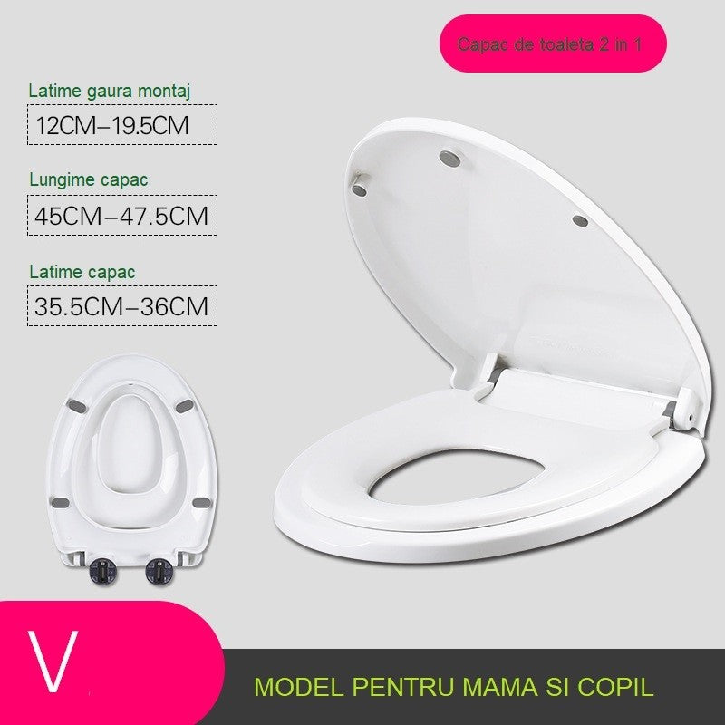Capac de Toaleta cu Reductie 2 in 1, pentru Copii si Adulti, Coborare Lenta si Silentioasa, Instalare Usoara, din PP5 , in Forma de V, Alb