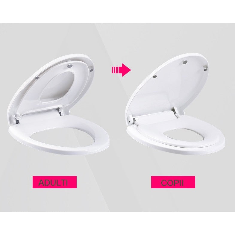 Capac de Toaleta cu Reductie 2 in 1, pentru Copii si Adulti, Coborare Lenta si Silentioasa, Instalare Usoara, din PP5 , in Forma de V, Alb