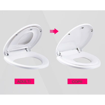 Capac de Toaleta cu Reductie 2 in 1, pentru Copii si Adulti, Coborare Lenta si Silentioasa, Instalare Usoara, din PP5 , in Forma de V, Alb