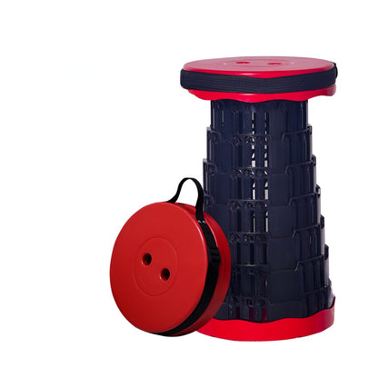 Scaun Telescopic Pliabil pentru Camping si Pescuit, Portabil, Universal, Sustine 150 kg, ABS, Diametru 25 cm, Extensibil, Inaltime 45 cm, Rosu-Negru