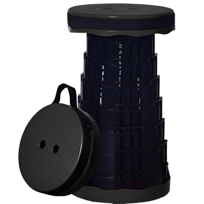 Scaun Telescopic Pliabil pentru Camping si Pescuit, Portabil, Universal, Sustine 150 kg, ABS, Diametru 25 cm, Extensibil, Inaltime 45 cm, Negru