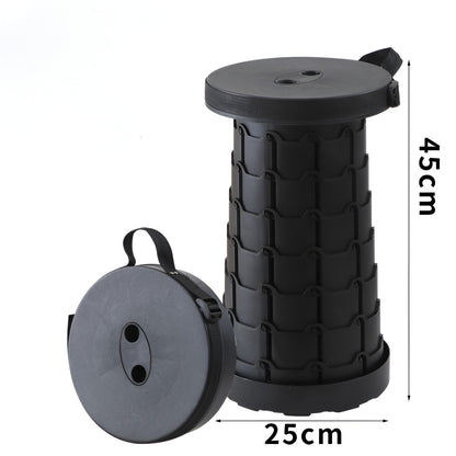 Scaun Telescopic Pliabil pentru Camping si Pescuit, Portabil, Universal, Sustine 150 kg, ABS, Diametru 25 cm, Extensibil, Inaltime 45 cm, Negru