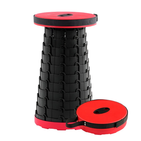 Scaun Telescopic Pliabil pentru Camping si Pescuit, Portabil, Universal, Sustine 150 kg, ABS, Diametru 25 cm, Extensibil, Inaltime 45 cm, Rosu-Negru