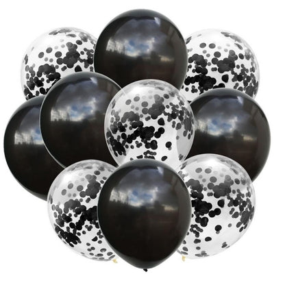 Set 10 Baloane din Latex, Model Party Confetti, 5 x Confetti, 5 x Negru, 25 cm, 2.2g