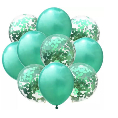 Set 10 Baloane din Latex, Model Party Confetti, 5 x Confetti, 5 x Turcoaz, 25 cm, 2.2g
