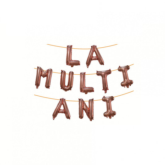 Set 10 Baloane din Folie Metalizata, Figurine Litere, Model La multi ani, Tema Aniversare, 40 cm, Ambalaj Individual, Pai Inclus,  Umflare cu Aer sau Heliu, Bej