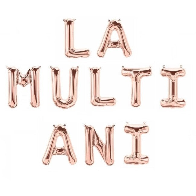 Set 10 Baloane din Folie Metalizata, Figurine Litere, Model La multi ani, Tema Aniversare, 40 cm, Ambalaj Individual, Pai Inclus, Umflare cu Aer sau Heliu, Bej
