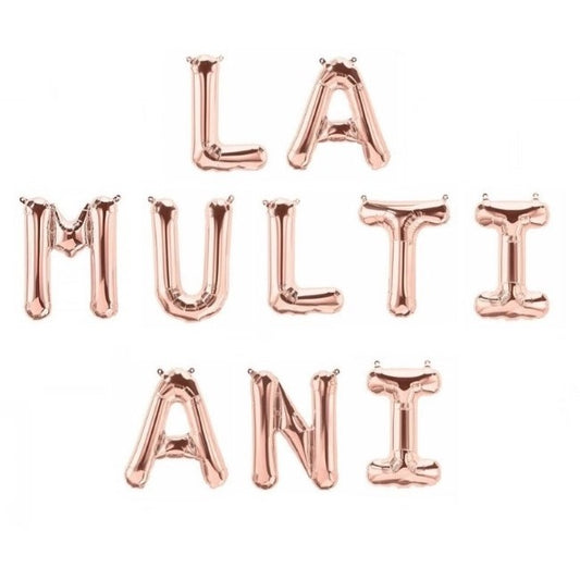 Set 10 Baloane din Folie Metalizata, Figurine Litere, Model La multi ani, Tema Aniversare, 40 cm, Ambalaj Individual, Pai Inclus,  Umflare cu Aer sau Heliu, Bej