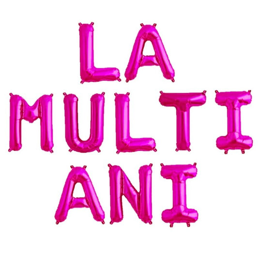 Set 10 Baloane din Folie Metalizata, Figurine Litere, Model La multi ani, Tema Aniversare, 40 cm, Ambalaj Individual, Pai Inclus,  Umflare cu Aer sau Heliu, Roz