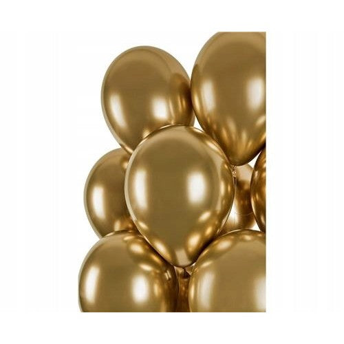 Set 10 Baloane din Latex Chrome, Model Party, 13 cm, Gold, 1 g