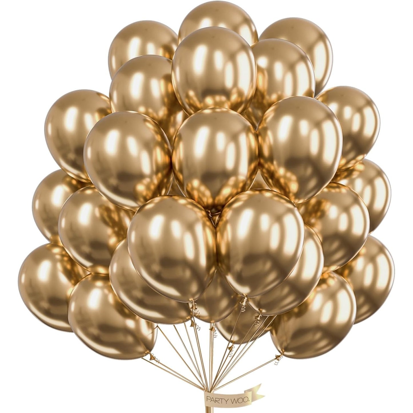 Set 10 Baloane din Latex Chrome, Model Party, 13 cm, Gold, 1 g