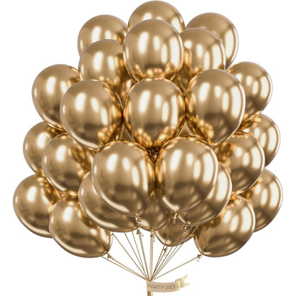 Set 10 Baloane din Latex Chrome, Model Party, 13 cm, Gold, 1 g