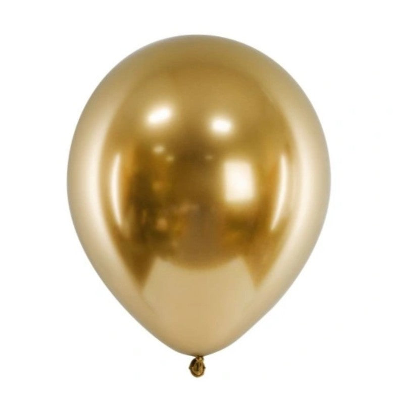Set 10 Baloane din Latex Chrome, Model Party, 13 cm, Gold, 1 g