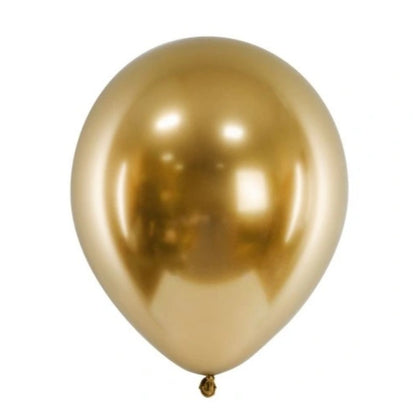 Set 10 Baloane din Latex Chrome, Model Party, 13 cm, Gold, 1 g