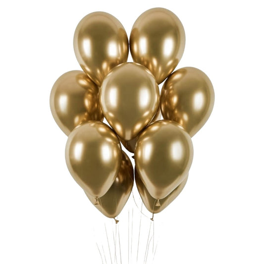 Set 10 Baloane din Latex Chrome, Model Party, 13 cm, Gold, 1 g