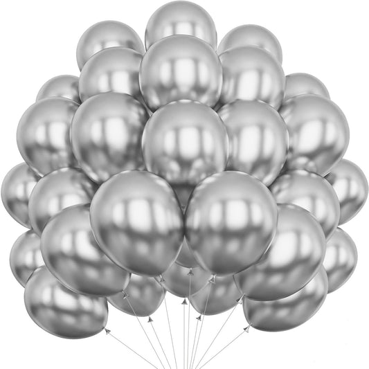Set 10 Baloane din Latex Chrome, Model Party, 13 cm, Silver, 1 g