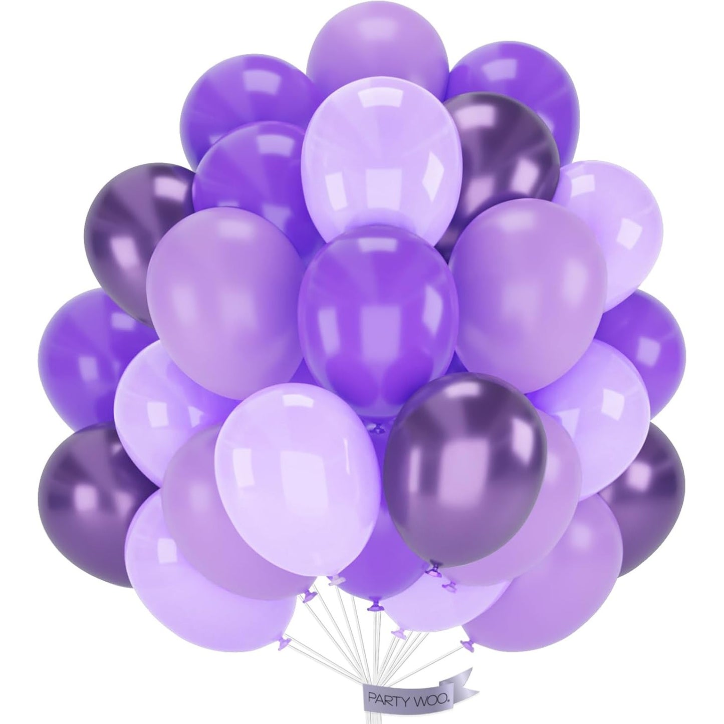 Set 10 Baloane din Latex Chrome, Model Party, 23 cm, Diferite Nuante Mov, 2.2 g