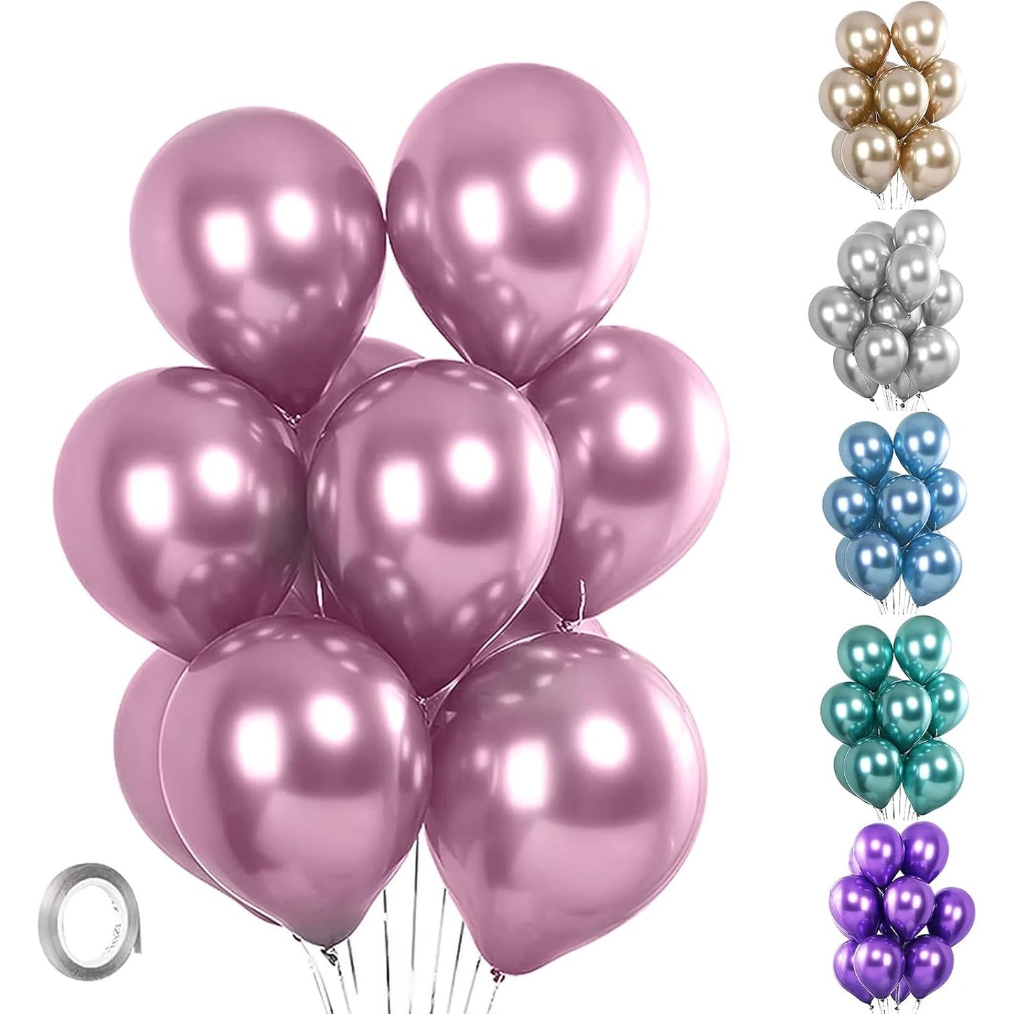 Set 10 Baloane din Latex Chrome, Model Party, 23 cm, Mov, 2.2 g