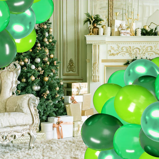 Set 10 Baloane din Latex Chrome, Model Party, 23 cm, Diferite Nuante Verde, 2.2 g