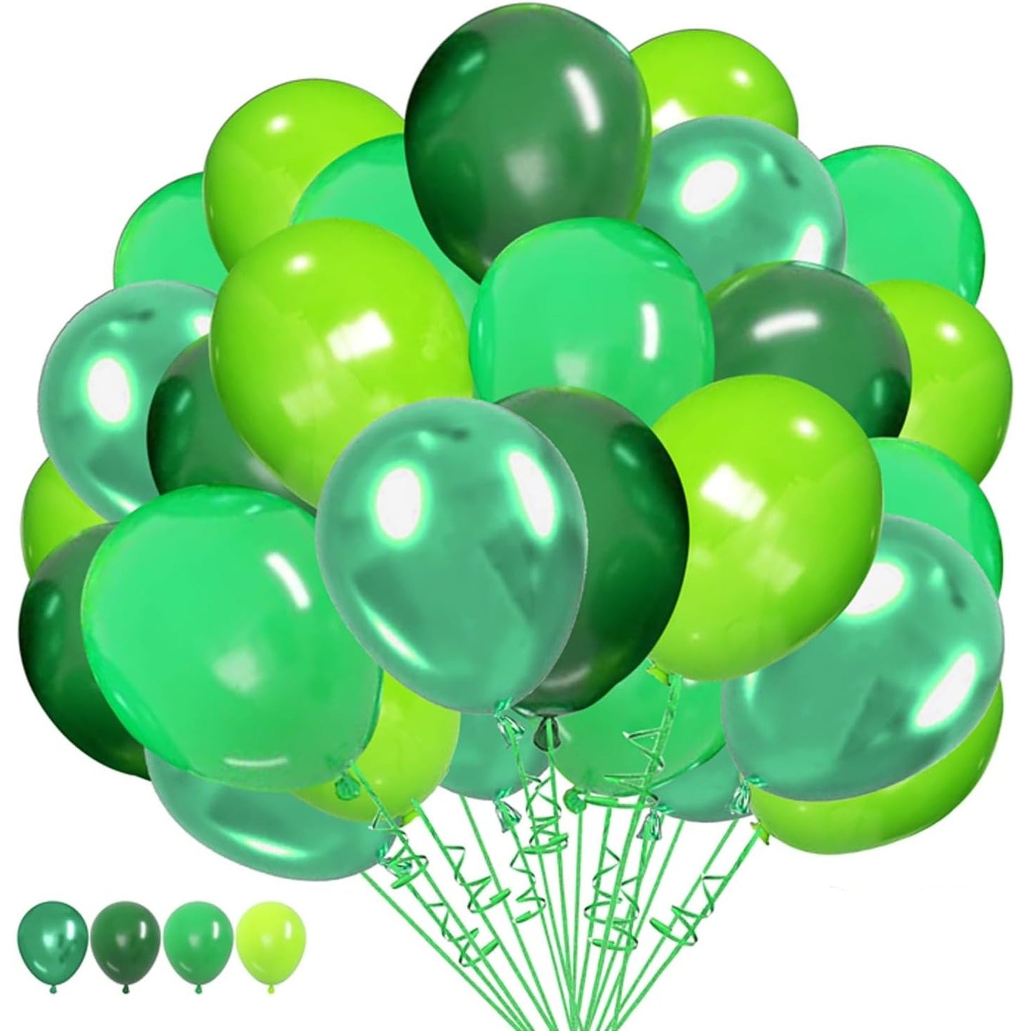 Set 10 Baloane din Latex Chrome, Model Party, 23 cm, Diferite Nuante Verde, 2.2 g