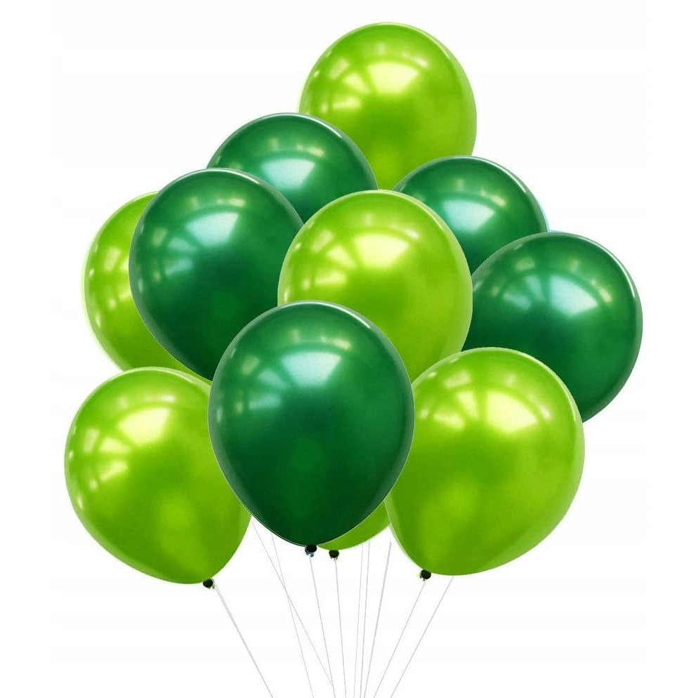 Set 10 Baloane din Latex Chrome, Model Party, 23 cm, Diferite Nuante Verde, 2.2 g