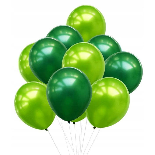 Set 10 Baloane din Latex Chrome, Model Party, 23 cm, Diferite Nuante Verde, 2.2 g