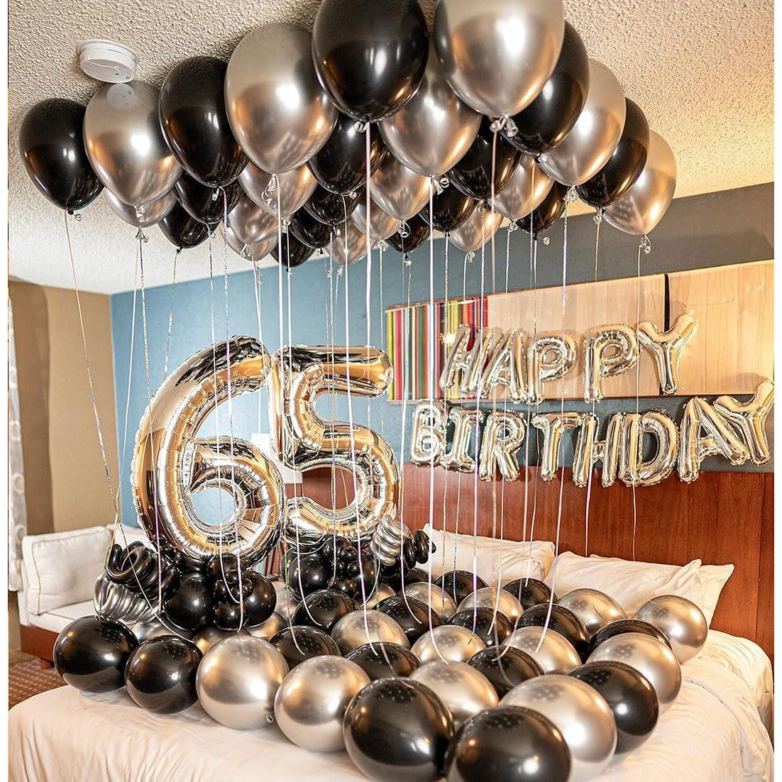 Set 10 Baloane din Latex Chrome, Model Party, 23 cm, Negru Argintiu, 2.2 g