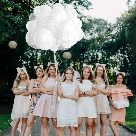 Set 10 Baloane din Latex, Model Party, 30 cm, 5x Alb, 5x Transparent Confetti, 2.8 g