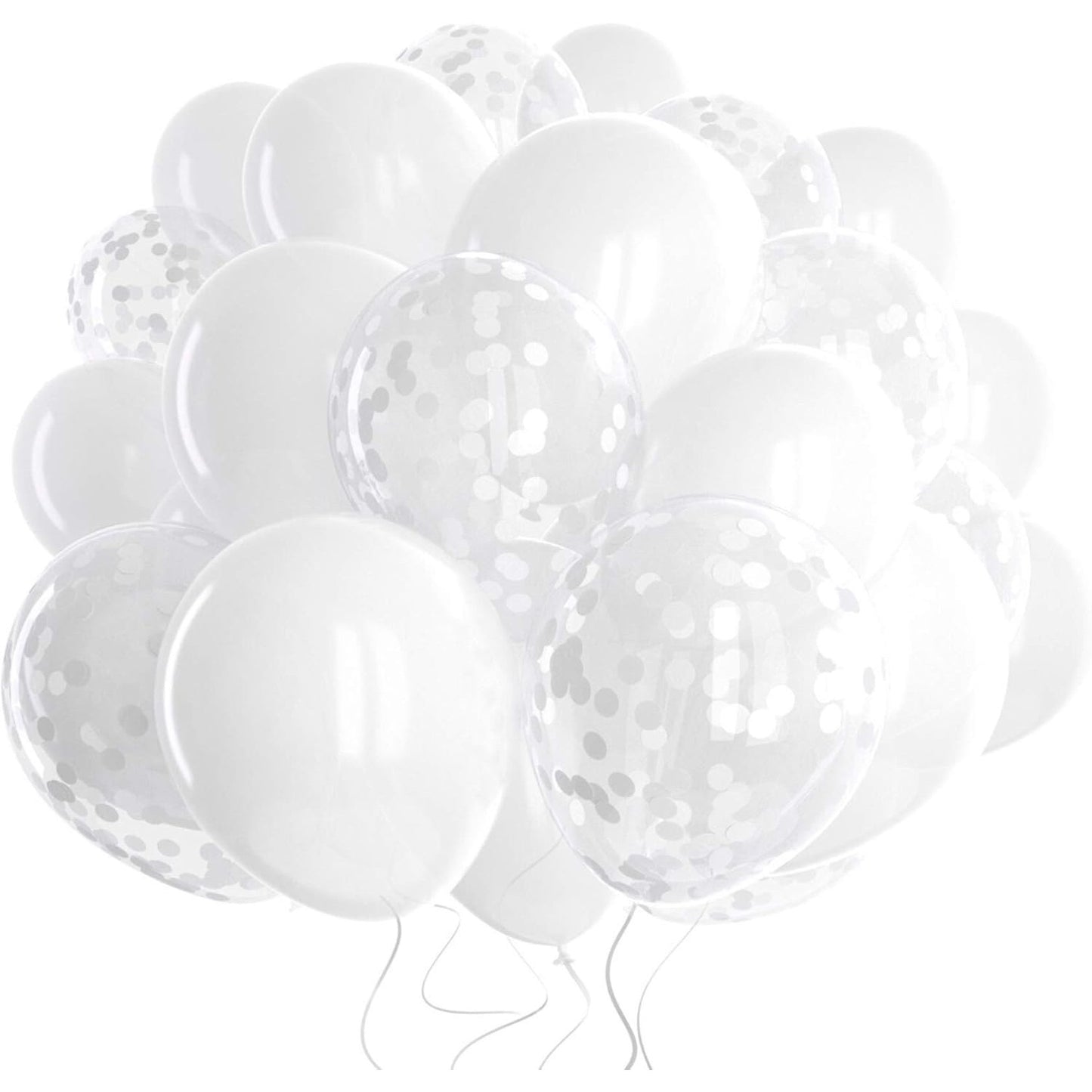 Set 10 Baloane din Latex, Model Party, 30 cm, 5x Alb, 5x Transparent Confetti, 2.8 g