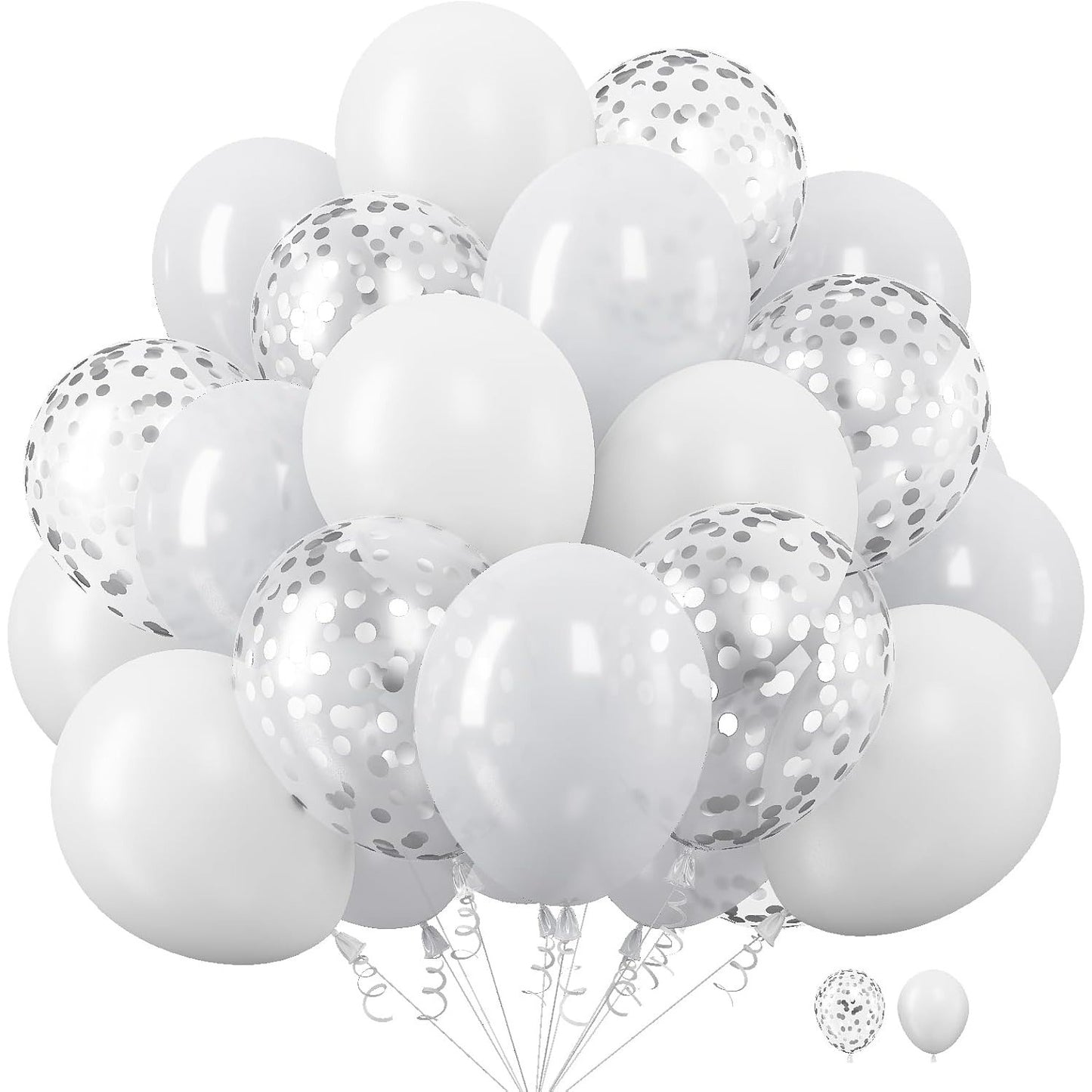 Set 10 Baloane din Latex, Model Party, 30 cm, 5x Alb, 5x Transparent Confetti, 2.8 g