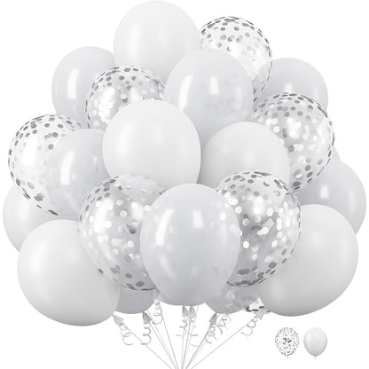Set 10 Baloane din Latex, Model Party, 30 cm, 5x Alb, 5x Transparent Confetti, 2.8 g