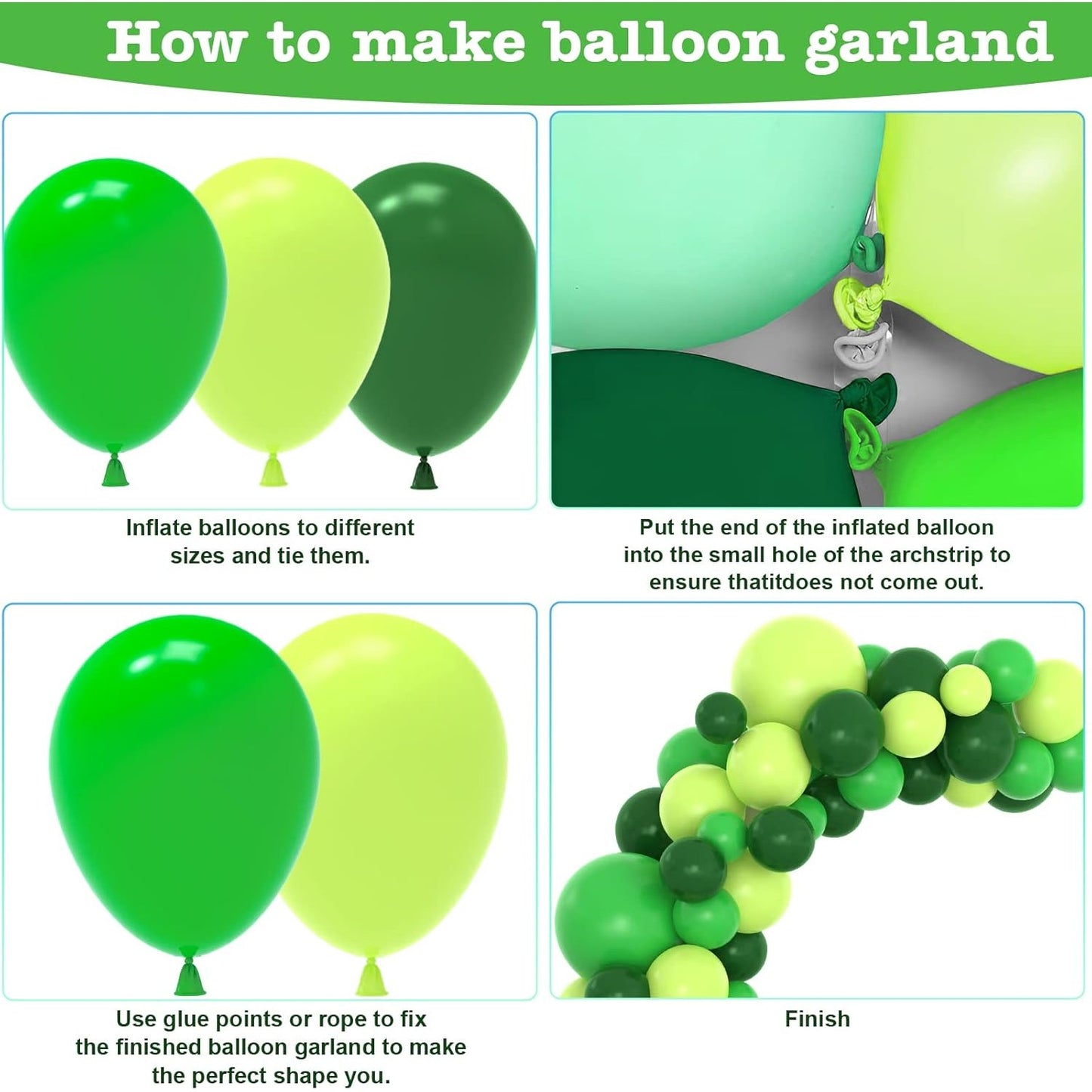 Set 10 Baloane din Latex, Model Party, 30 cm, Verde Diferite Nuante, 2.8 g