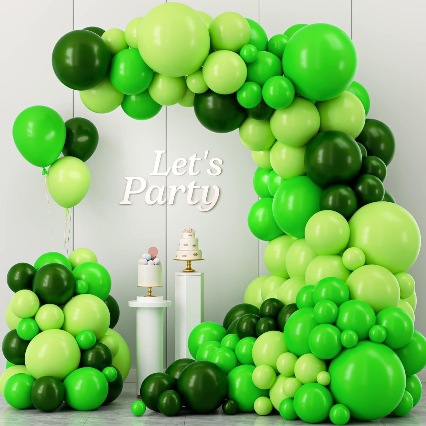 Set 10 Baloane din Latex, Model Party, 30 cm, Verde Diferite Nuante, 2.8 g