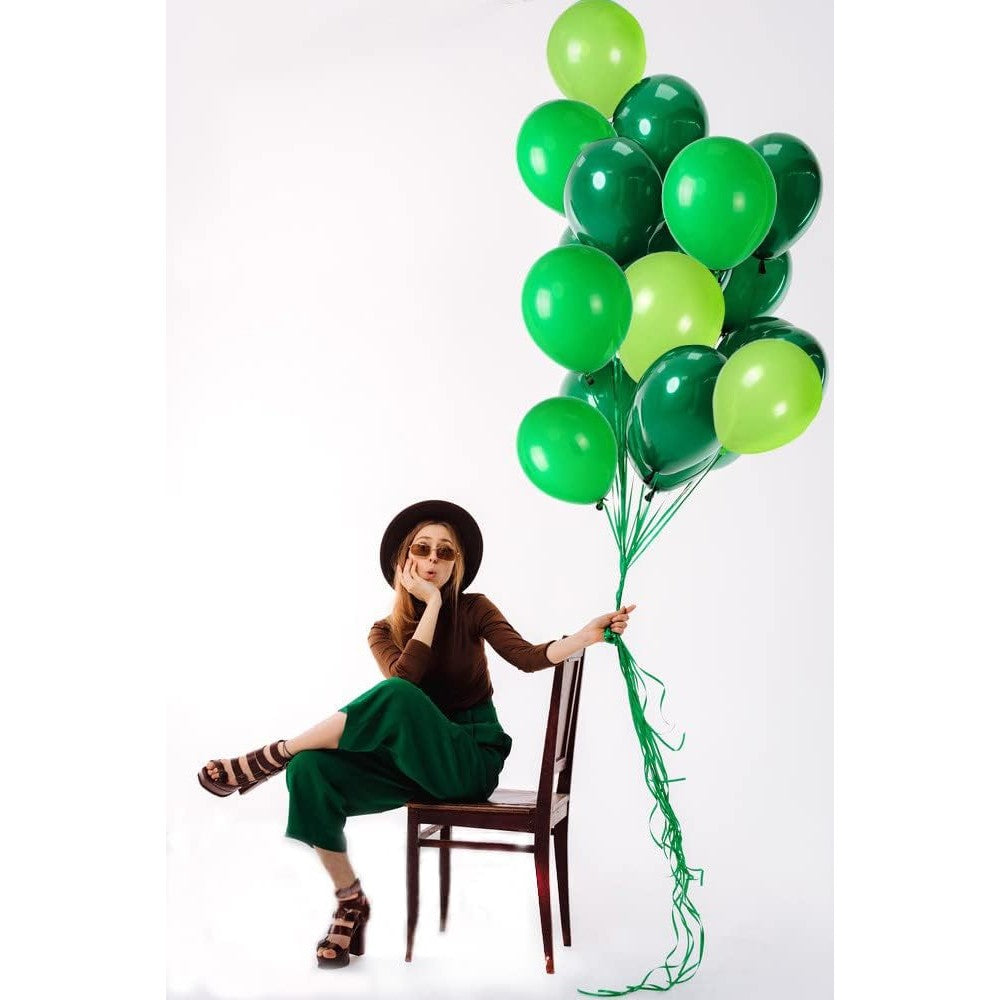Set 10 Baloane din Latex, Model Party, 30 cm, Verde Diferite Nuante, 2.8 g