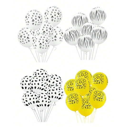 Set 10 Baloane din Latex, Model Party Animal Print, 3x Portocaliu, 3x Galben, 4x Alb, 23 cm, 1.4g