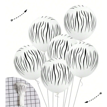 Set 10 Baloane din Latex, Model Party Animal Print, 3x Portocaliu, 3x Galben, 4x Alb, 23 cm, 1.4g