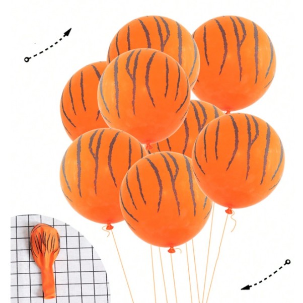 Set 10 Baloane din Latex, Model Party Animal Print, 3x Portocaliu, 3x Galben, 4x Alb, 23 cm, 1.4g