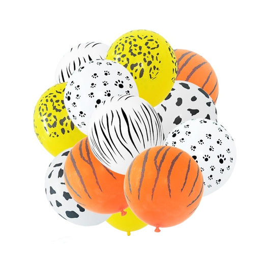 Set 10 Baloane din Latex, Model Party Animal Print, 3x Portocaliu, 3x Galben, 4x Alb, 23 cm, 1.4g