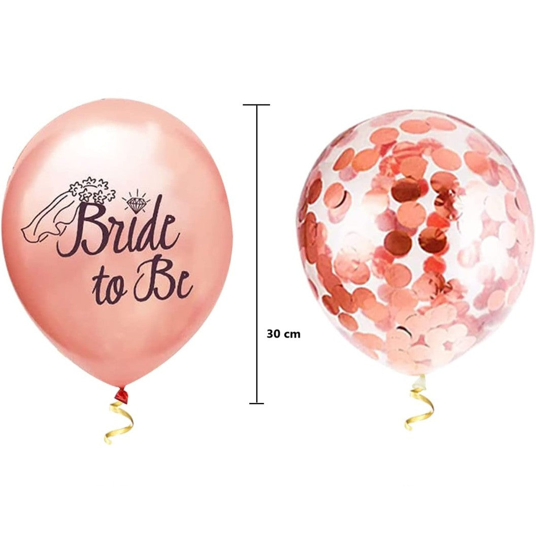 Set 10 Baloane din Latex, Model Party Bride To Be, 30 cm, 2.8 g, Transparent, cu Confetti, Roz