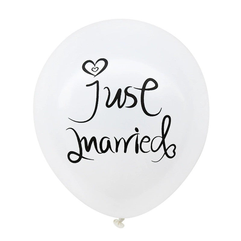 Set 10 Baloane din Latex, Model Party Casatorie, Mr&Mrs Just Married, 2.8 g, 30 cm, Alb/Negru