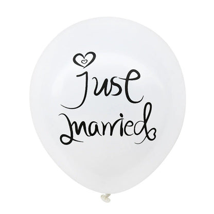 Set 10 Baloane din Latex, Model Party Casatorie, Mr&Mrs Just Married, 2.8 g, 30 cm, Alb/Negru