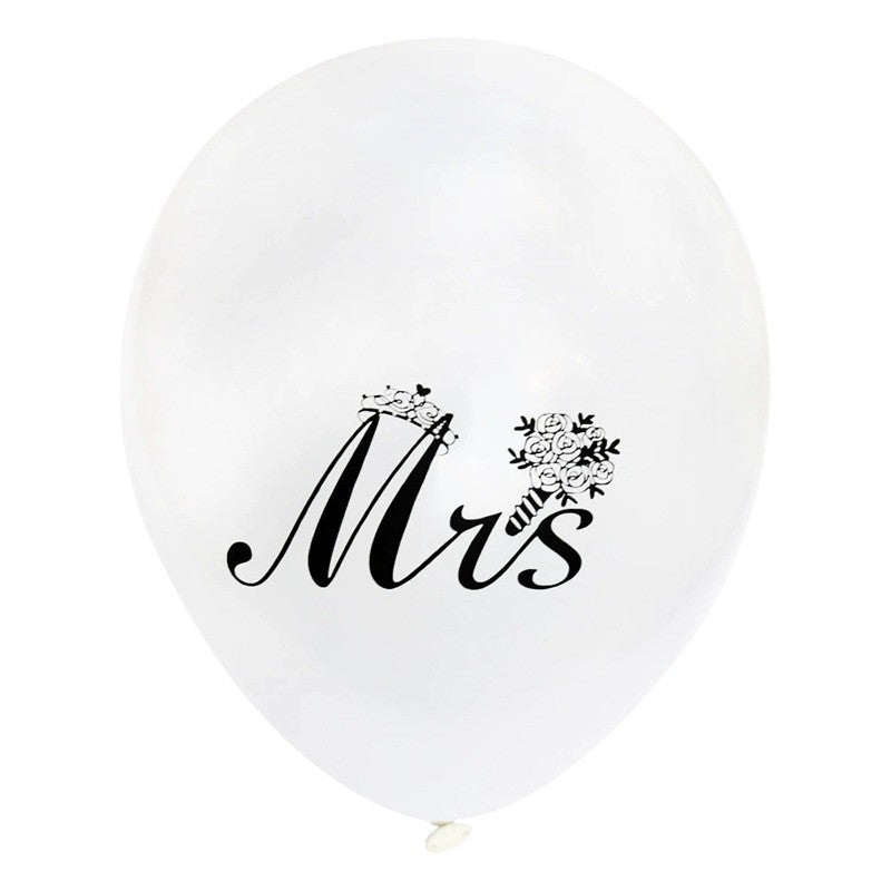 Set 10 Baloane din Latex, Model Party Casatorie, Mr&Mrs Just Married, 2.8 g, 30 cm, Alb/Negru