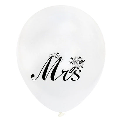 Set 10 Baloane din Latex, Model Party Casatorie, Mr&Mrs Just Married, 2.8 g, 30 cm, Alb/Negru