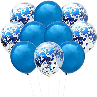 Set 10 Baloane din Latex, Model Party Confetti, 5 x Confetti, 5 x Albastru, 25 cm, 2.2g